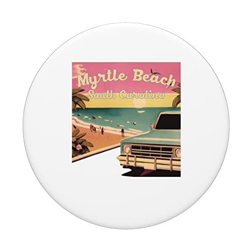 Myrtle Beach Retro Beach Vacation Souvenir Myrtle Beach Surf PopSockets Swappable PopGrip, Black - Image 3