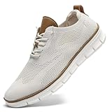 Men's Casual Dress Comfort Walking Mesh Knit Lightweight Breathable Sneakers Classic Leisure Oxford Business Beige