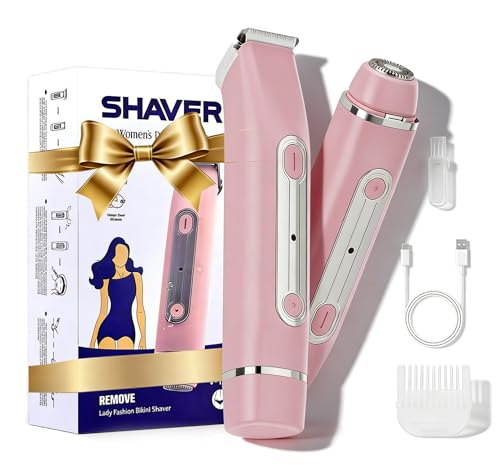 RUIM 2-in-1 Elektrischer Bikini-Trimmer & Gesichtsrasierer für Frauen, schmerzfreie Haarentfernung mit Keramikklingen, IPX7 wasserdicht, kabelloser Rasierer für Dusche, Typ-C-Schnellladung, Geschenk