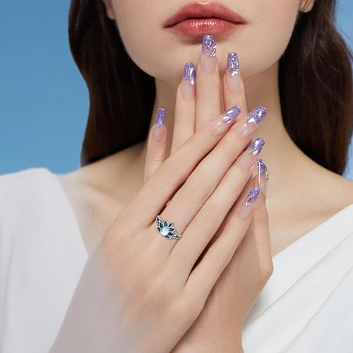 ONEFINITY Lotus Ring 925 Sterling Silver Moonstone Abalone Shell Lotus Flower Ring Inspirational Floral Yoga Jewelry Mothers Gifts for Women Mom Grandma Lotus Lover4