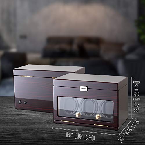 Watch Winder and Storage box for winding 3 Automatic Watches and 12 Watch Storage Space (Ebony + Beige) - Thumbnail 7