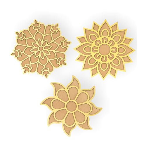 Image of TOTA Rangoli Stencil - Set of 5 Rangoli Colours + 1 MDF Stencils 8x8 inch | Reusable 3D Rangoli for Diwali Home Decoration Navratri Pongal Onam Puja