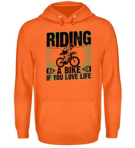 Sweat à capuche vélo célébrant la joie de vivre et la liberté des balades orange L