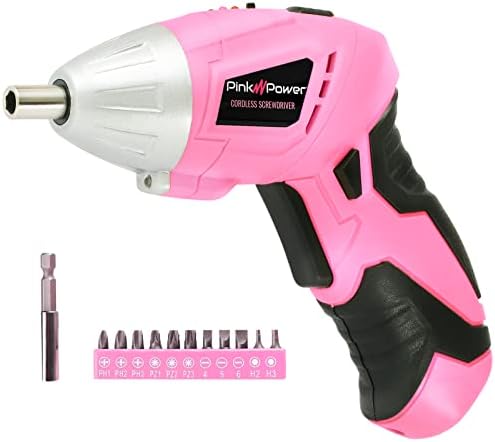 Pink Power 3.6V Cordless Electric Screwdriver Rechargeable Electronic Mini Automatic Gyroscopic Screw Gun Kit for Home - Pink Tool Set with Battery Indicator LED Light & Bit Set - Pink Tools for Women