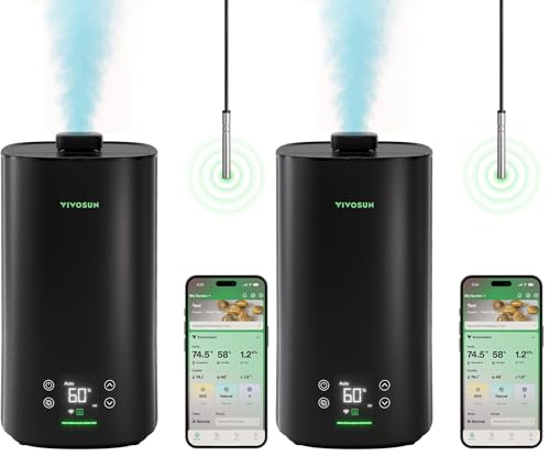 VIVOSUN AeroStream H05 Intelligent Wi-Fi Humidifier, 1.32 Gal / 5 L Humidifier with Temp &amp; Humidity Probe, Smart Remote Control, Designed for Growers (Pack of 2)