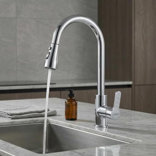 Image of EVANEX Kitchen Faucet 304 Grade Stainless Steel Pull Down Kitchen Faucet 360 Degree Rotating Tap for Sink Water Saving Aerated Flow Deck Mounted Kitchen Sink Faucet