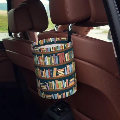 Image of Car Garbage Bag Bookshelves Full of Books Mini Car Trash Bin Portable Collapsible Waterproof Rubbish Bag for Car Accessories Back Front Seat Cup Holder