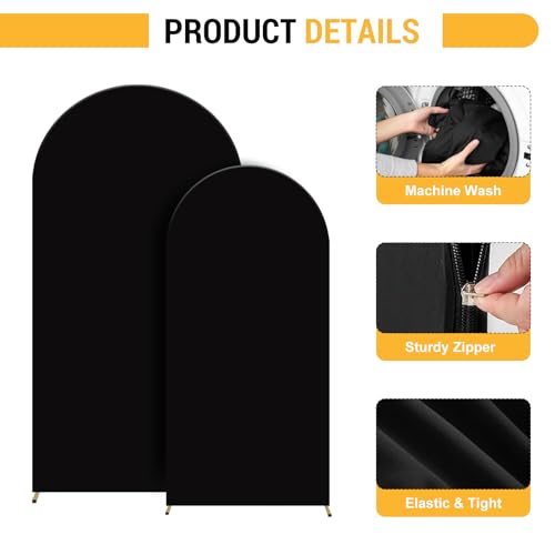 Thick Arch Backdrop Cover 7.2 & 6FT, Black Spandex Chiara Arch Covers Stretchy Backdrop with Zipper Set of 2 Fitted Balloon Stand Cover for Birthday Graduation Party(No Arch Stand) by HICYOO - Used condition - Image 3