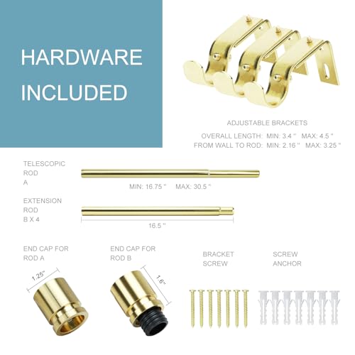 Image of Byondeth Curtain Rods for Windows 16 to 88 Inches Adjustable Length 1 Inch Diameter Window Curtain Rod with Aluminium Finials, Gold
