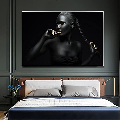 Toile femme noire africaine 70x100 cm pour habiller un grand mur vide sans cadre