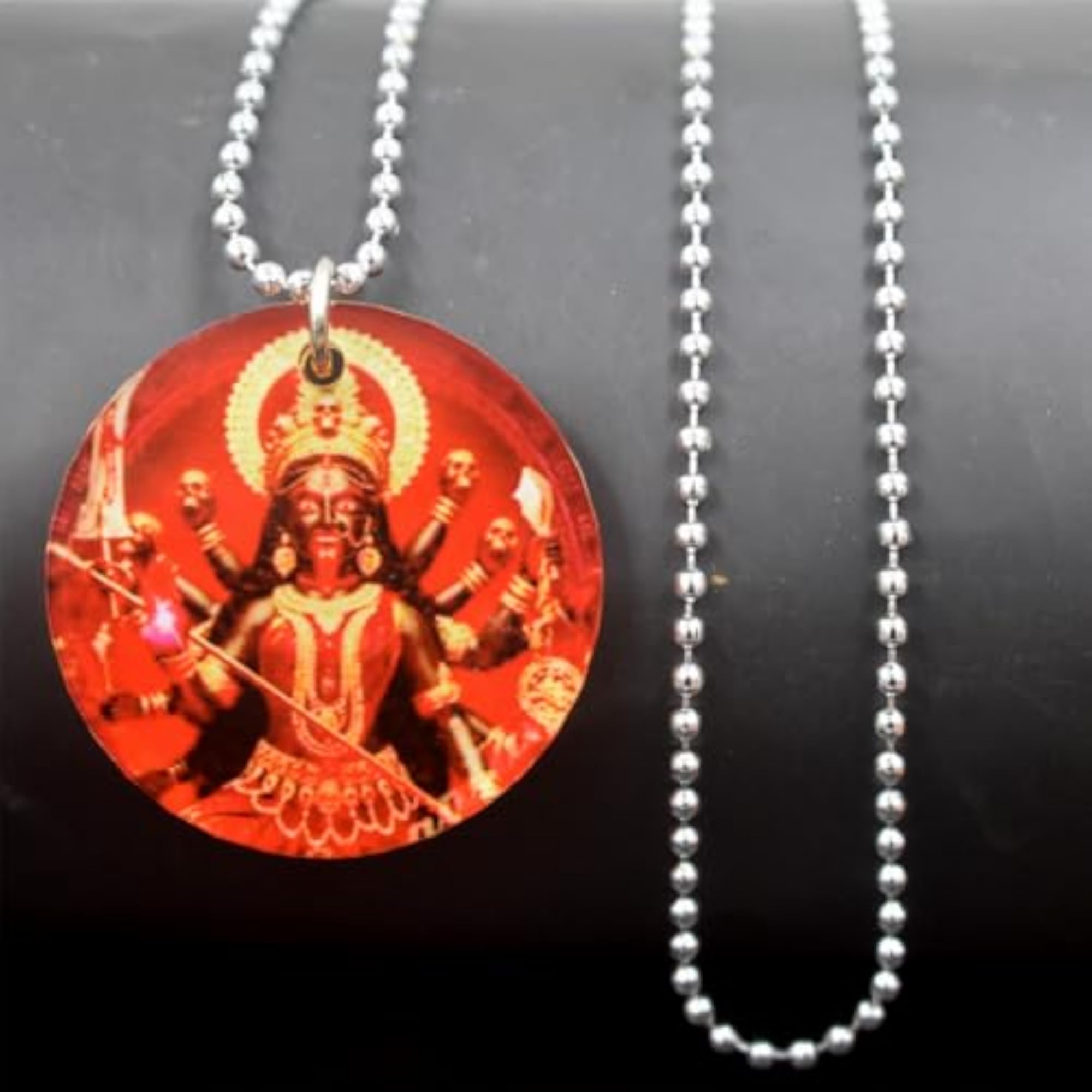 Kali Mata Mahakali Red Acrylic Pendant with Bead Chain