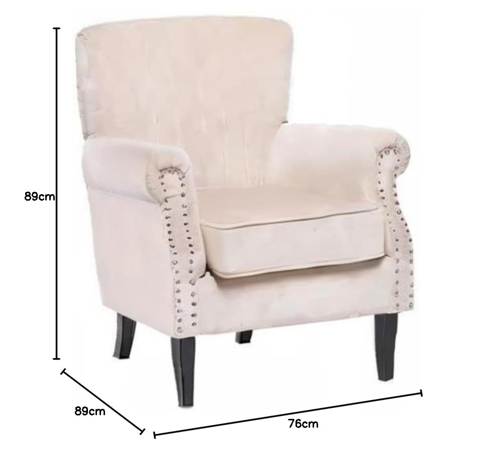 Image of Wing Chair for Living Room Bedroom - High Back Armrest Cushioned Lounge Single Seater Sofa - Luxury Rest Arm Chair (Beige)