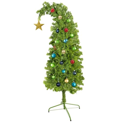 wryneck tree 6Ft Artificial Christmas Tree, Whimsical Green Christmas Tree Best Tall Bent Xmas Tree with Stand & Ball Ornaments Xmas Christmas Holiday Decorations Home Office Decor for Indoor Use