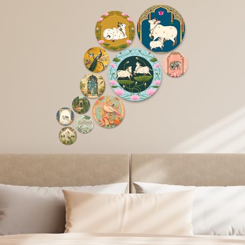 Image of RADIQORE Set of 11 Designer MDF Wooden Wall Hanging for Home Decoration | Office | Gift | Wall Decor Hanging Items | Wall Art | Living Room | Bedroom (COW)