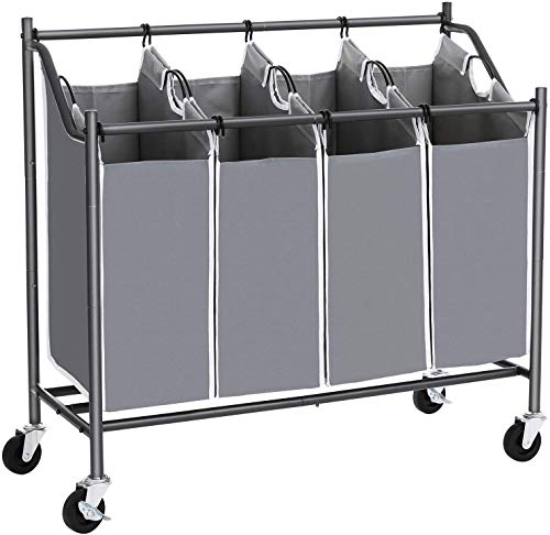SONGMICS Laundry Cart Sorter, Rolling Laundry Basket Hamper, Casters and Brakes, Gray URLS90GS