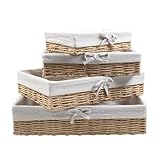 YedZen 4er Set Brotkorb, 4 Größen Brotkörbchen mit Baumwolleinsat &Metallrahmen, Geflochtener Korb, Aufbewahrungskorb, Brötchenkorb aus Papierseil, Frühstückskorb für Brot, Haushaltswaren, Deko-Korb