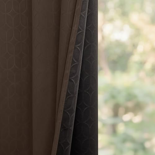 Image of HOMEMONDE 100% True Blackout Curtains 10 Feet Long Door - 1 Piece Curtain| Embossed Design | Light Block Thermal Insulated & Noise Reducing Room Darkening Curtains (Brown, 120Inch)