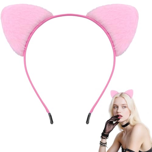 Wgyanjie Black Cat Ears Headband Furry - Halloween Cat Woman Ears for Women Cat Costume Accessories Kitty Ears Pink
