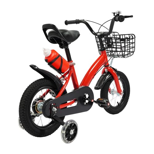 Dekltus Bicicleta infantil de 12 pulgadas, marco estable de acero al carbono, frenos en V fiables, guardabarros delantero y trasero, para niños y niñas, niños de 2 a 5 años, para conducción diaria