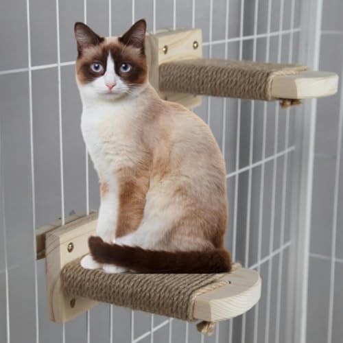 2個セット キャットステップ 猫 階段 猫ケージ用 壁掛け用 取付簡単 猫 ステップ 木製 爪とぎ 麻 縄巻き 麻紐付き 滑り止め付 ねこ ネコ用 補助ステップ ケージ取り付け (15CM,ケージ*2個)