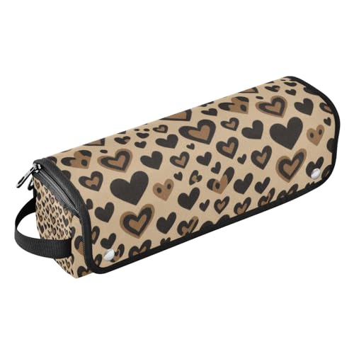 Estuche de viaje 2 en 1 para rizadores y planchas de pelo con alfombrilla resistente al calor, organizador impermeable para planchas y secador, diseño con estampado animal marrón y negro miniatura 1