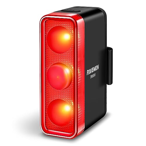 RAVEMEN TR500 500 Lúmenes Luz Trasera de Bicicleta para Conducción Nocturna Diurna,Visibilidad Lateral,6 Modos de Luz,USB C Carga Montar tijas de sillín Redondas/aerodinámicas