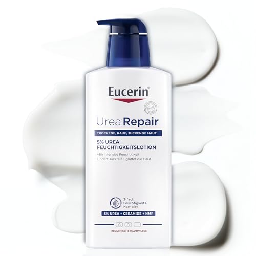 Eucerin UreaRepair 5% Urea Feuchtigkeitslotion 400 ml, Körpercreme für trockene Haut spendet 48 Stunden Feuchtigkeit, Hautpflege mit Urea und pflegenden Ceramiden mildert Spannungsgefühle