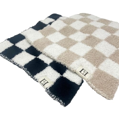 Image of L+L USA Checkered Baby Lovey Pacifier /Teether Holder 10 inchx10 inch - DreamSoft Plush Fluffy Cuddly Soothie Reversible Mini Comfort Blanket - Cute Newborn Gift Essential Babies Boys Girls (Black /White)