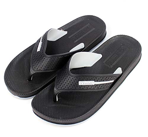 Sandalen für den Sommer, flache Zehen, für Strand, Pool oder zu Hause, offene Ferse für Herren, Damen, Unisex, Sohle 2,3 cm, Grau - Schwarz - Größe: 44 EU Cover