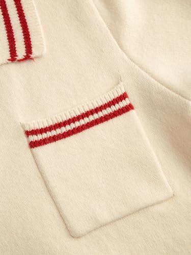 CIDER Short Sleeve Sweater Knit Top Collar Neck Stripe Pullover Casual Elegant Women’s Collared Sweaters3