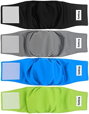 Enipoly Reusable Male Dog Diapers (4 Packs) High Absorbent Puppy Wrap Washable Belly Bands for Doggie, XS, Black| Grey| Blue| Green