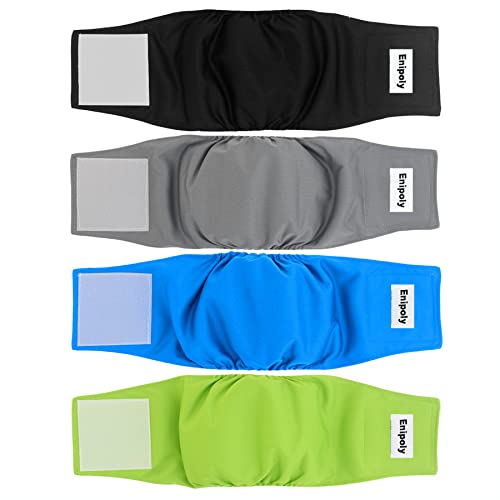 Enipoly Reusable Male Dog Diapers (4 Packs) High Absorbent Puppy Wrap Washable Belly Bands For Doggie, Xs, Black| Grey| Blue| Green #TOP1