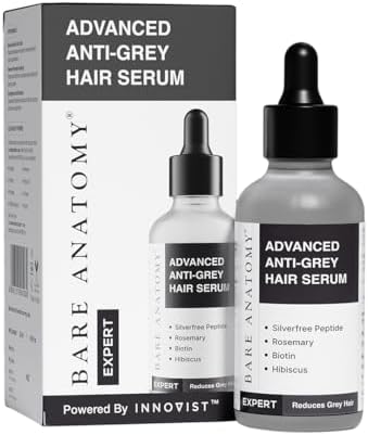 Bare Anatomy Advanced Anti-Grey Serum | Reduces Hair Greying | Silverfree Peptide + Biotin + Rosemary | Fast Absorbing, Odorless, Non-Sticky | Clinically proven formula For Men & Women | 50ml