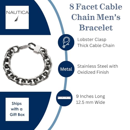 Pulsera cadena cable 12.5 mm Nautica para hombre 9 in miniatura 4