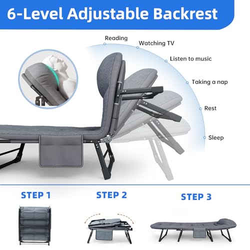 BSISHL Camping Cot with Mattress, No Assembly Required Heavy Duty Folding Camping Cot for Adults, 550 Lbs Capacity Adjustable Portable Sleeping Bed for Indoor, Outdoor & Patio Use (L\'\'70)