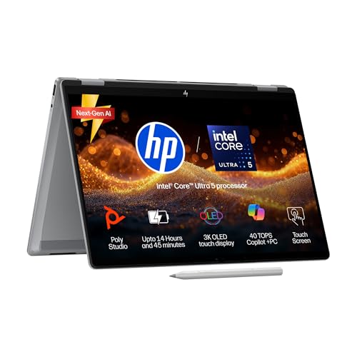 Image of HP OmniBook X Flip OLED (Previously Envy) Intel Core Ultra 5 226V, 40 Tops(16GB LPDDR5X,512GB SSD) 3K, Touch, 120hz,14'' /35.6cm, Win11, Office24, Meteor Silver,1.38kg, fm0058TU,Pen, Next Gen AI Laptop