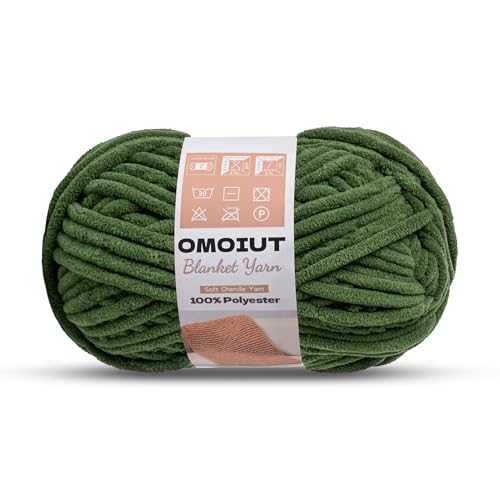Image of OMoiout Chunky Chenille Yarn for Crocheting, Soft Baby Blanket Yarn, #7 Super Bulky, Chunky Knit Blanket Crochet Yarn, 7 oz /109.4 yds Fluffy Velvet Amigurumi Yarn(Army Green)