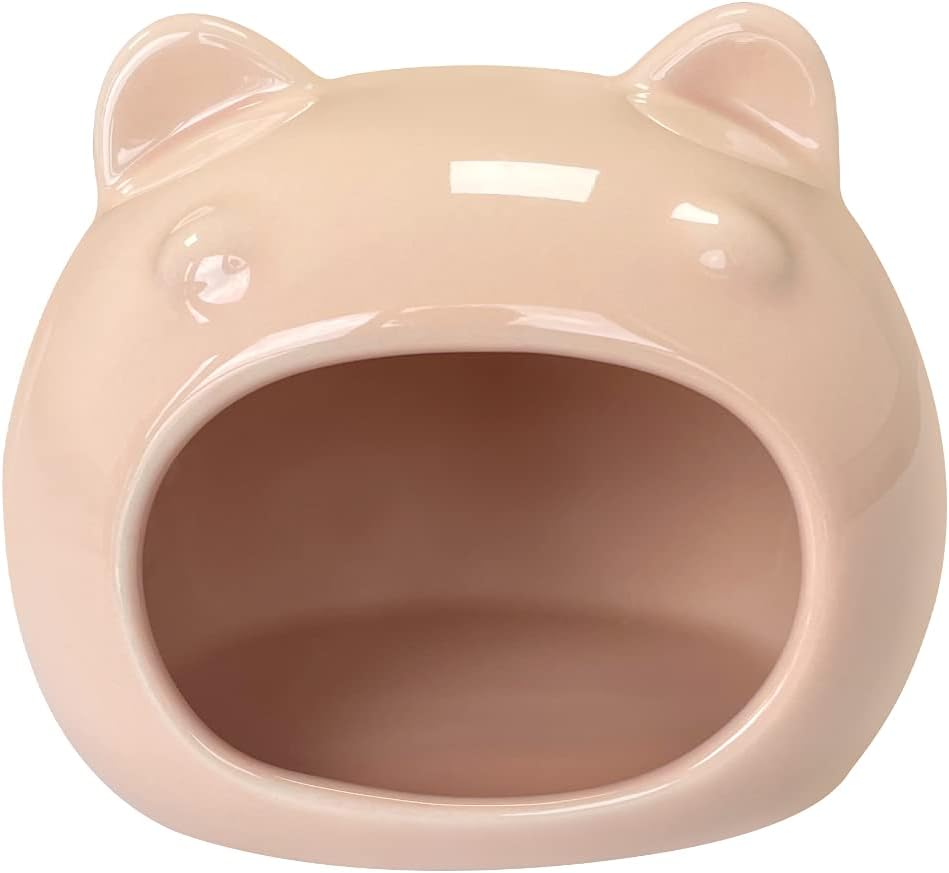AmazeFun Small Pet Hideout Ceramic Adorable House Cozy Bed for Gerbils Hamsters Mice Mini Animals (Pink)