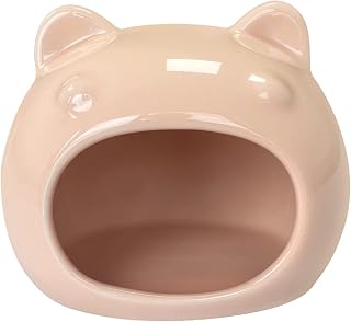 Small Pet Hideout Ceramic Adorable House Cozy Bed for Gerbils Hamsters Mice Mini Animals (Pink)