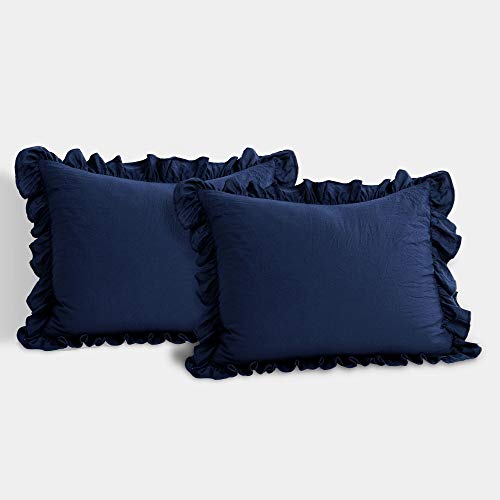 Image of Lush Decor Reyna Ruffle Comforter Set, Full /Queen, Navy, 3 Piece Cozy Bedding Set