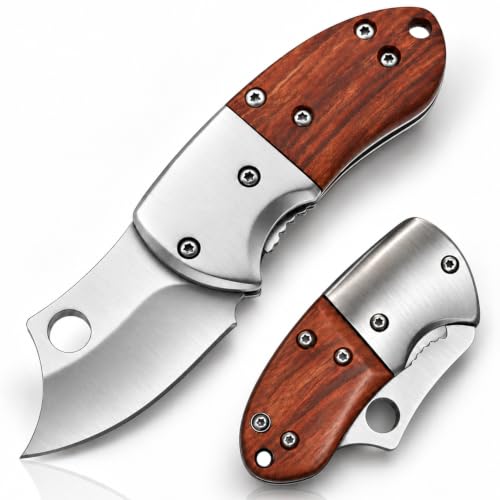 Cool Pocket Knife Gifts for Men - Stocking Stuffer for Mens Adult Heavy-duty Blade Wood Handle Folding Box Cutter, Unique Birthday Valentines Day Gift for Him, Sharp Knives for Survival Camping Hiking