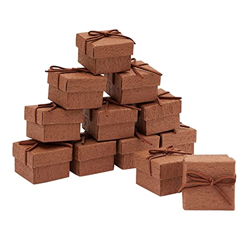 12 Pack Small Kraft Paper Jewelry Gift Box Set With Bow For Rings And Bracelets (Brown, 2 X 2 In) #TOP7
