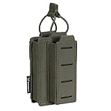 IDOGEAR Single Mag Pouches 5.56mm & 9mm Kangaroo Magazine Pouch Elastic Tactical Open Top MOLLE Pouch Laser-Cut Style (Ranger Green)