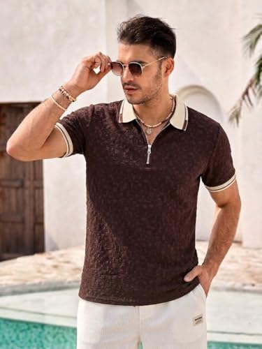 Image of TAGDO Men's Chain Jacquard Polo T Shirt | Half Sleeve | Comfortable Fit Wear | Stylish Casual Look | Breathable Feel |Modern Style | Easy Movement | Everyday Wear (Polo)