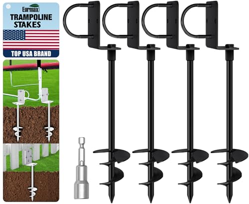 Image of Eurmax USA Ground Anchors Heavy Duty Adjustable L-Shaped Head Shed Tent Stakes Trampoline Anchors, Trampoline Stakes for Sheds,Swing Sets,Mobile Home,Carports Set of 4(Black)