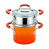 Rachael Ray Hard Enamel Nonstick 3-Quart Covered Steamer Set, Orange Gradient