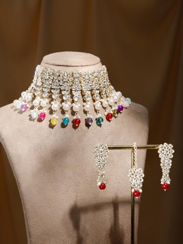 Image of Rubans Beads Necklace Set Gold Plated Traditional Jewellery Gift for Women & Girls