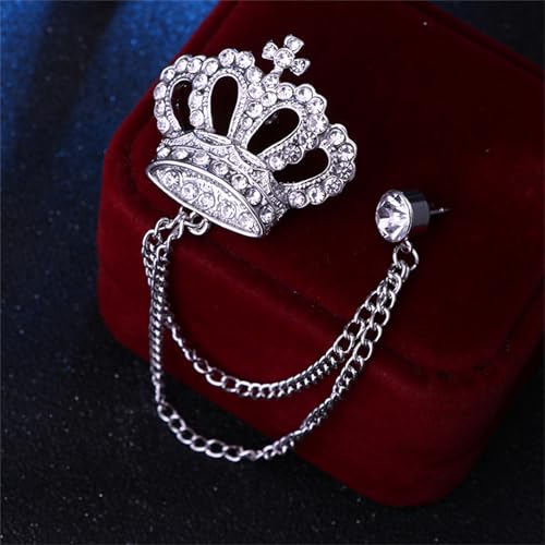 Image of coadipress Crown With Hanging Chain Brooch for Women Men Elegant Gentlemen Gold Silver Crystal Crown Lapel Pin Vintage Rhinestone Wedding Brooch Suit Shirt Pin Accessories