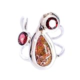 Ravishing Impressions Gorgeous Mexican Fire Opal & Garnet Gemstone 925 Solid Sterling Silver Ring,Designer Jewelry,Gift for Her