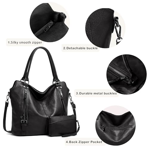 Bolso Tote Hobo negro para mujer miniatura 6